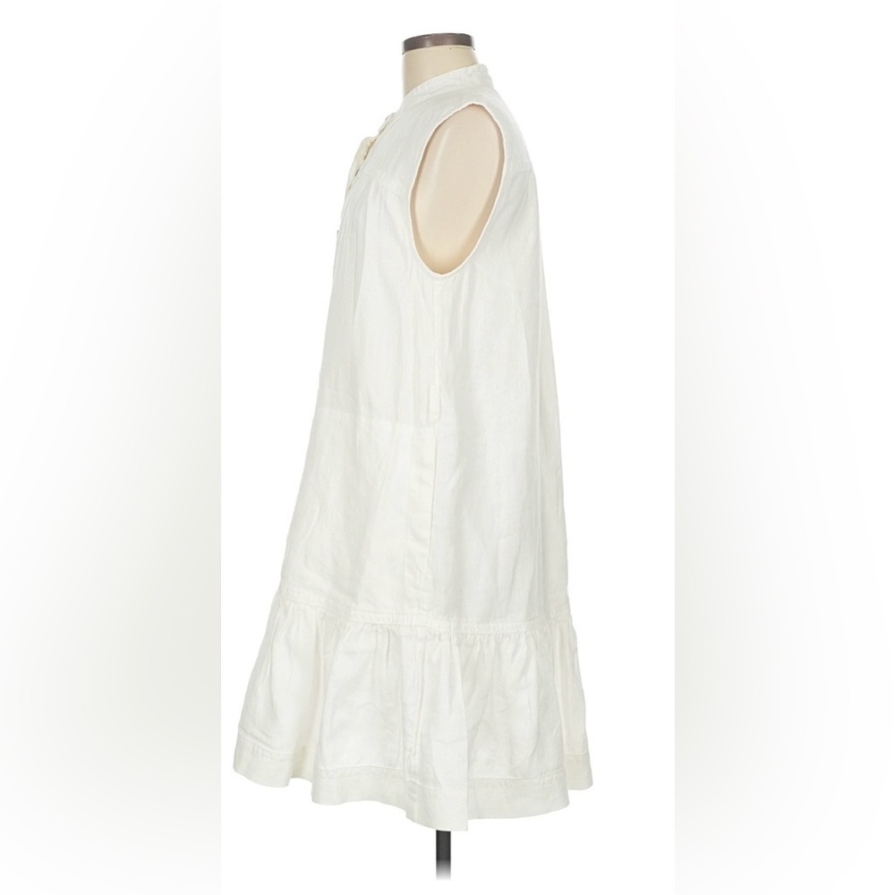 Banana Republic White Linen Flounce-Hem Mini/Midi Dress. Mandarin Collar,Pockets - Picture 8 of 15